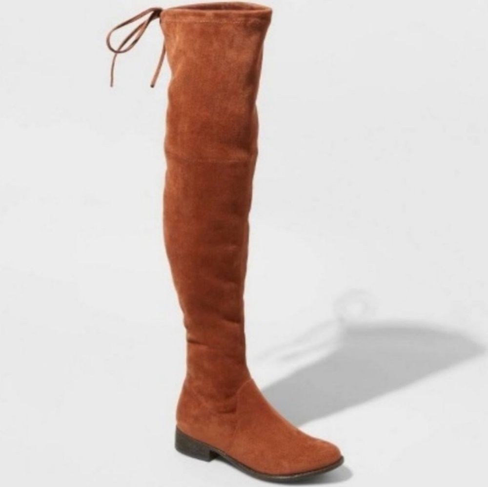 NWOT New Day Cognac Brown Faux Suede Over The Knee Boots 9.5